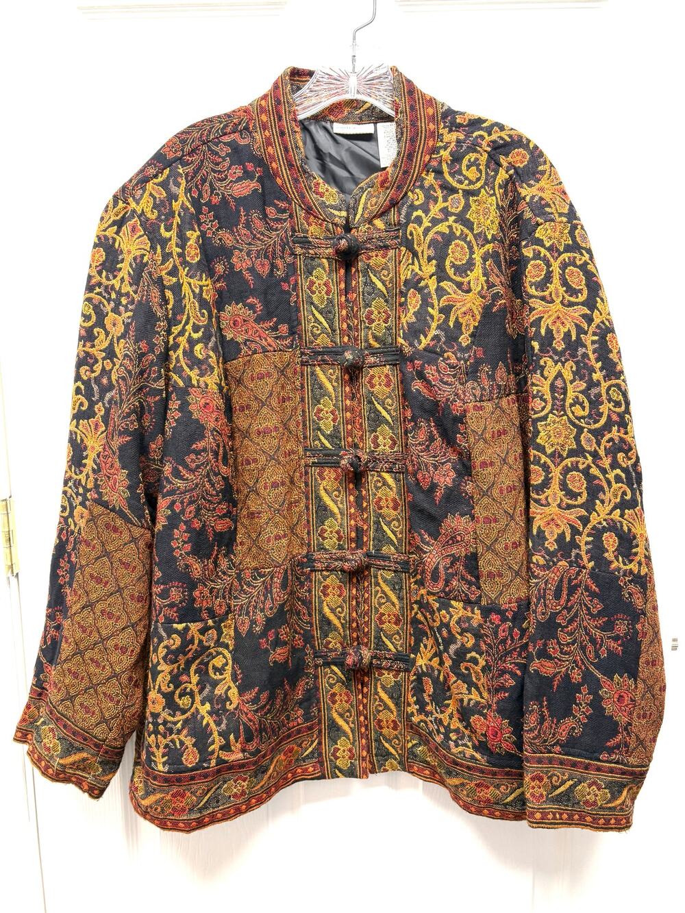 White Stag Blazer Tapestry Jacket Size XL Paisley Patchwork Frog Boho Eclectic